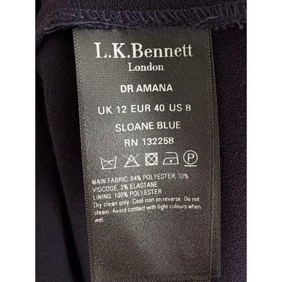 L.K. Bennett Amana Dress Size US 8 Navy Fit & Flare Long Sleeve V-Neck - Picture 7 of 7